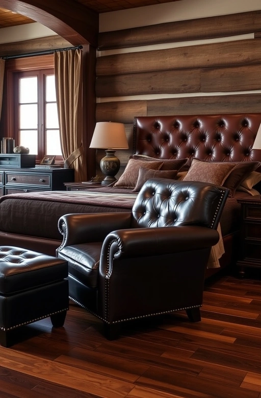 Leather Accents for Dark Western Bedroom